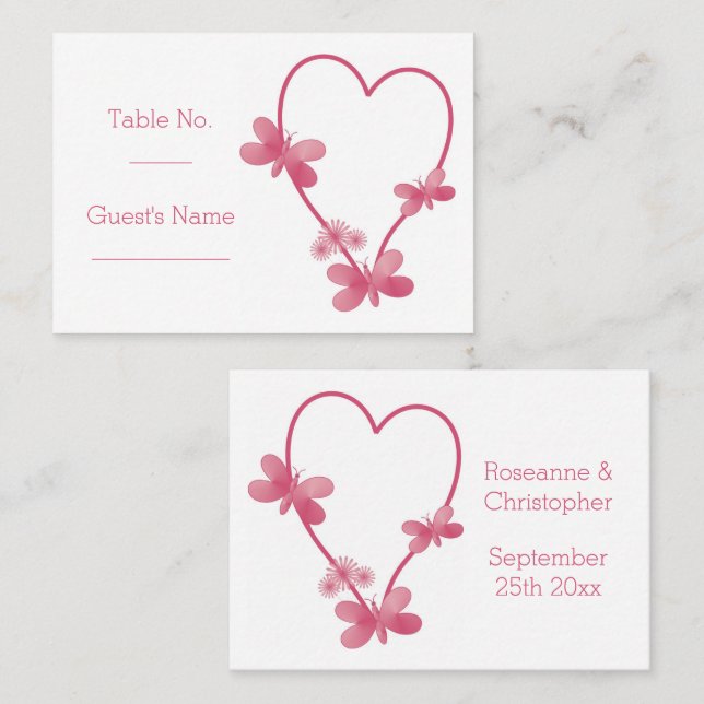 Platzierungskarte für Hochzeiten Rosa Herzklopfen Platzkarte (Vorne/Hinten)