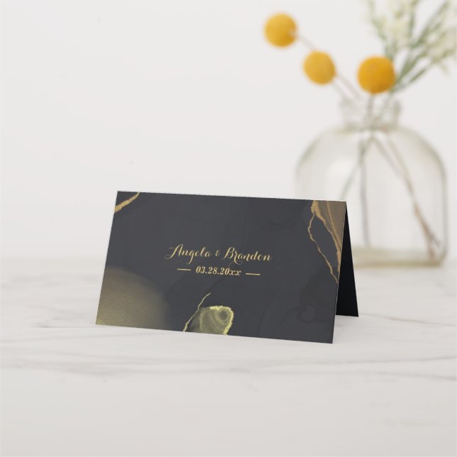 Platzkarte aus schwarzem und goldenem Marmor (Rückseite)