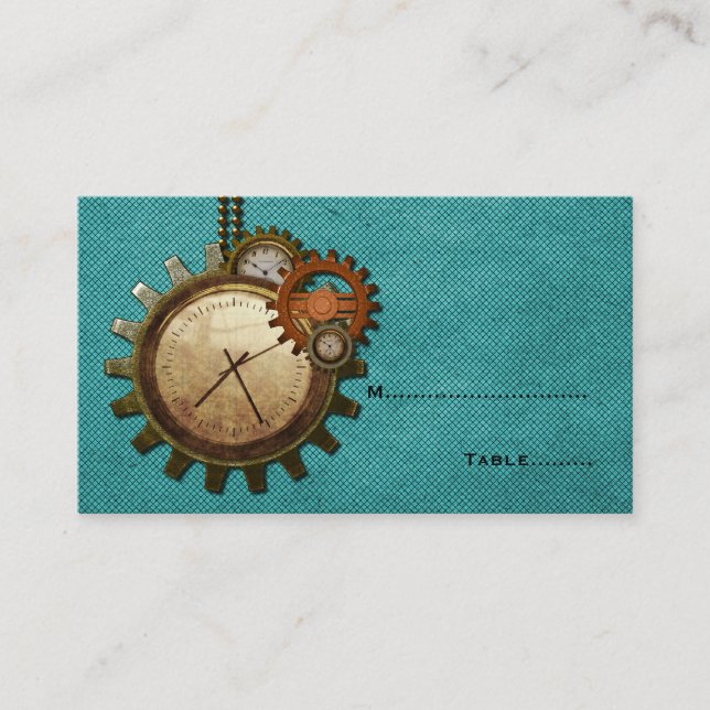 Platzkarte der Vintagen Uhr, Türkis (Vorderseite)