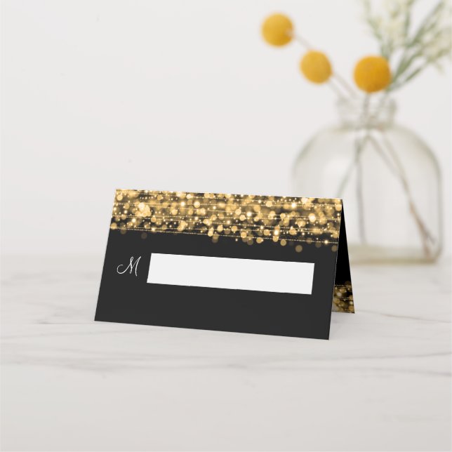 Platzkarte Elegante Hochzeiten Party Glitzern Gold (Vorderseite)