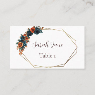 Platzkarte für aquamarine Hochzeiten und Burnt Ora