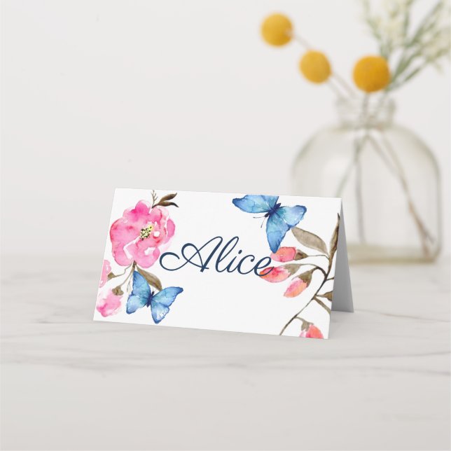 Platzkarte für geflochtene Namen - Blumenschmetter (Vorderseite)
