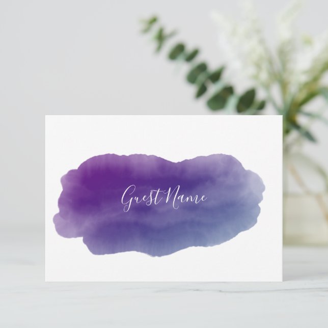 Platzkarte für lila Aquarellnamen (Stehend Vorderseite)