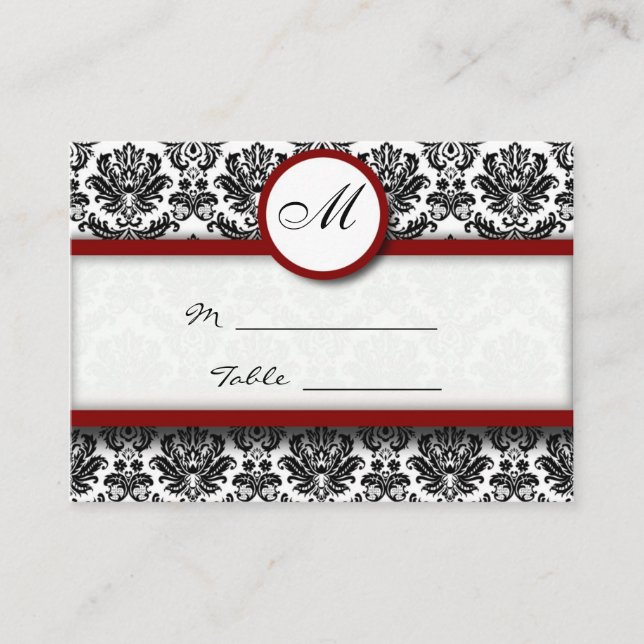 Platzkarte-Holder "Black and Burgundy Damask" Platzkarte (Vorderseite)