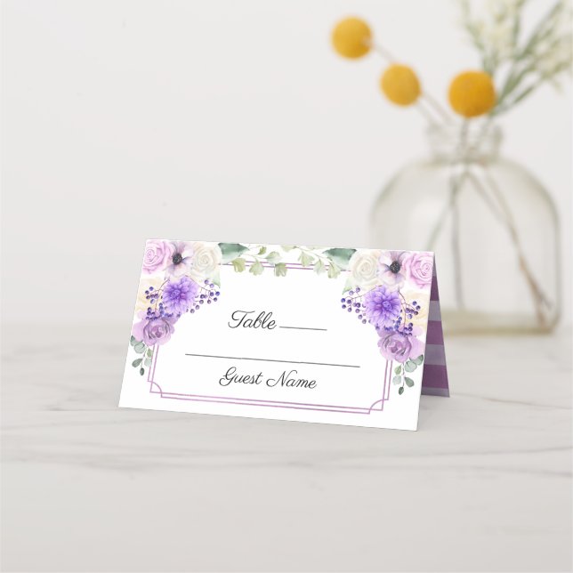 Platzkarte lila Frühjahrsfloralhochzeiten (Vorderseite)