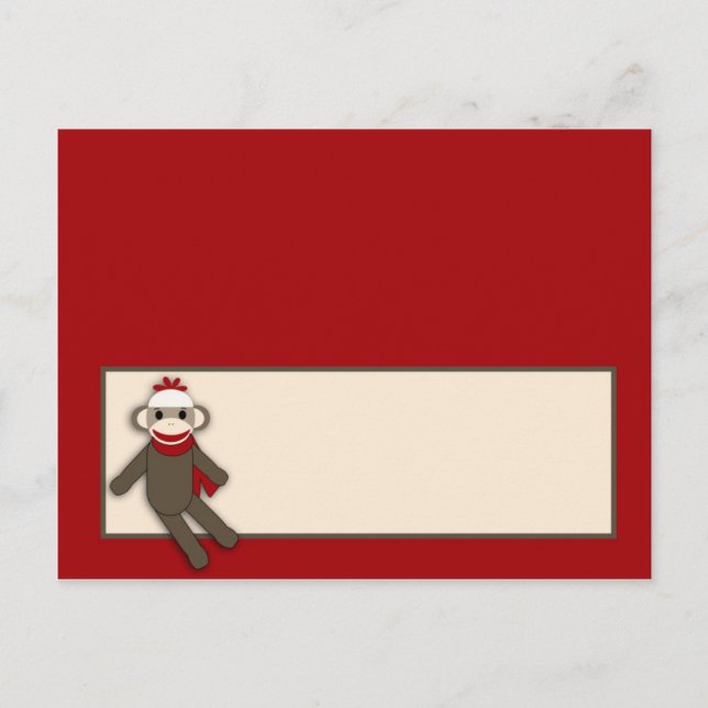 Platzkarte Red Sock Monkey Postkarte (Vorderseite)
