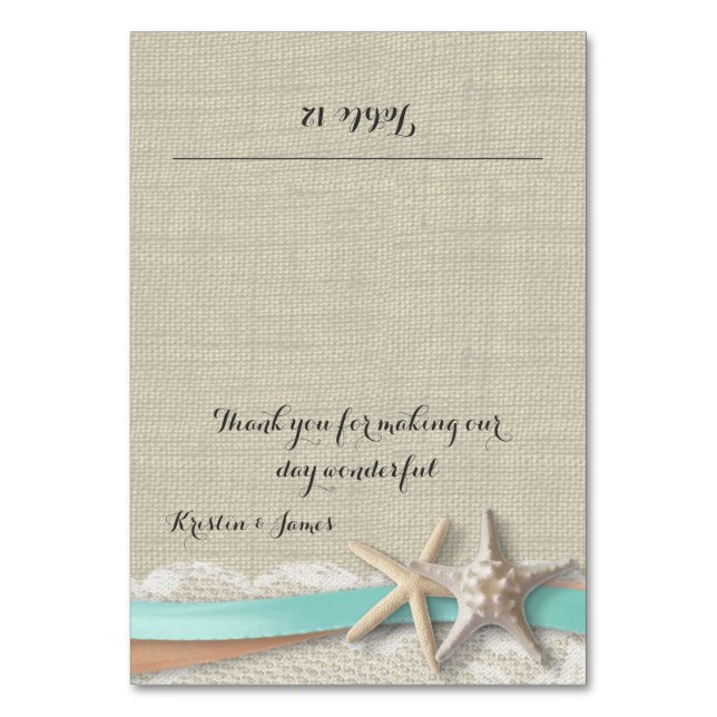 Platzkarte Starfish Lace und Ribbon Tischnummer (Vorderseite)