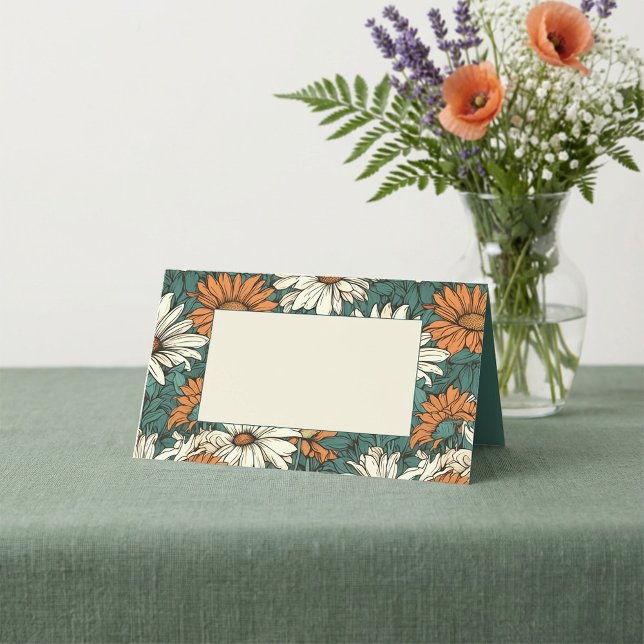 Platzkarte von hübschen Blume mit dem Namen des Ga (Pretty daisy flowers pattern guest name place card.)
