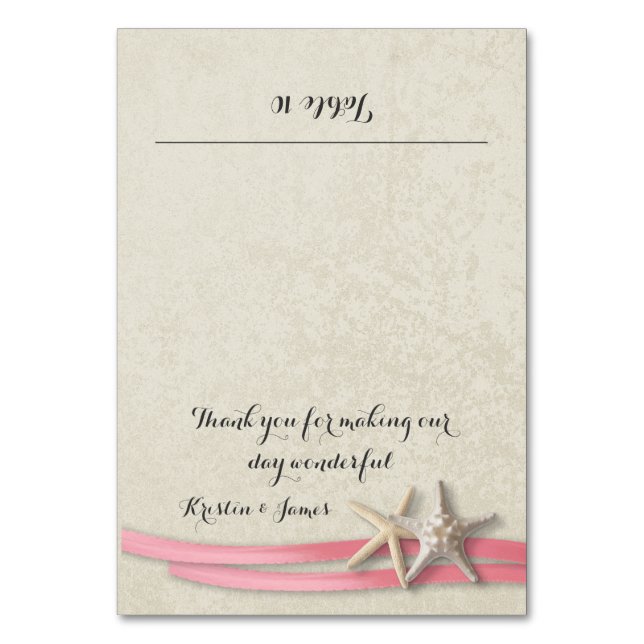 Platzkarte von Starfish und rosa Ribbon Tischnummer (Vorderseite)