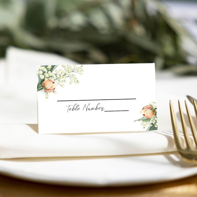 Platzkarte zur Hochzeit von Wasserfarben Peach flo (Peach floral wedding table place card.)