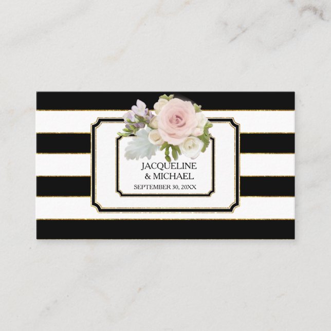 Platzkarten Englisch Rose Art Deco Gold Glitzer (Vorderseite)