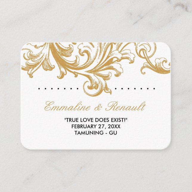 Platzkarten für antike Hochzeiten in Gold (Vorderseite)