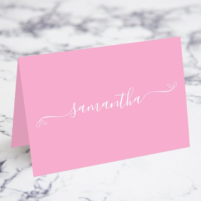 Platzkarten für die Unterschrift Rosa und Weiße Un Tischnummer (Pink and White Bow Signature Name Place Cards)