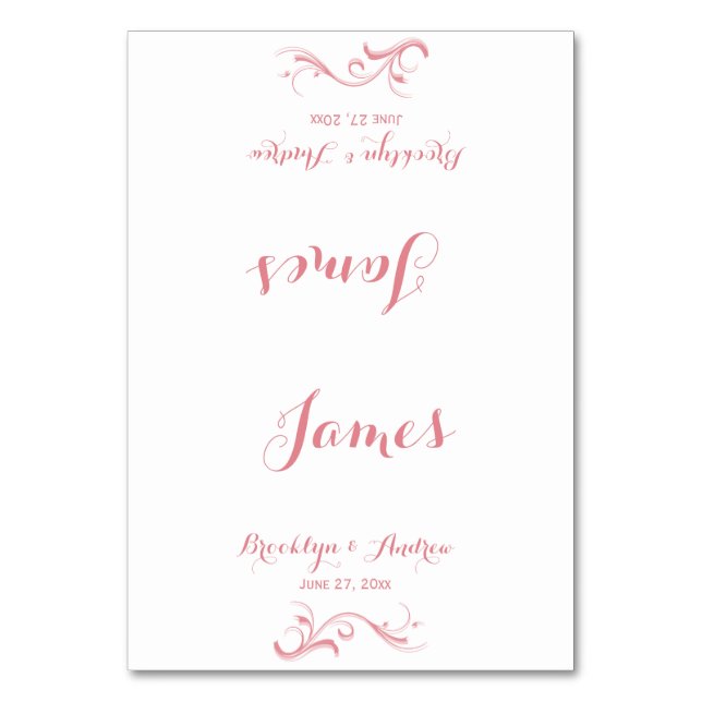 Platzkarten für Hochzeiten in Weiß und Rosa Tischnummer (Vorderseite)