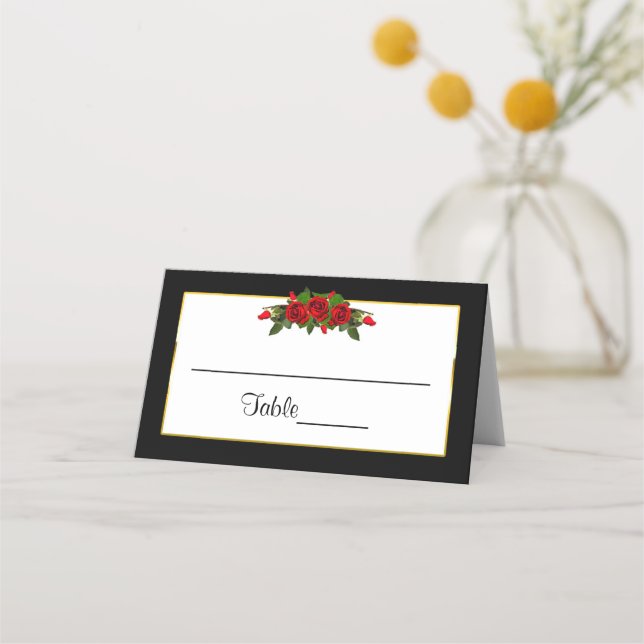 Platzkarten, Hochzeitskollektion für Rote Rosen Platzkarte (Vorderseite)