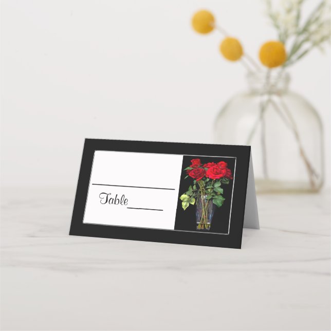 Platzkarten, Vase, Rote Rose Hochzeitskollektion Platzkarte (Vorderseite)