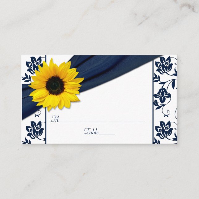 Platzkarten zur Hochzeit von Sonnenblumen-Marine D (Vorderseite)