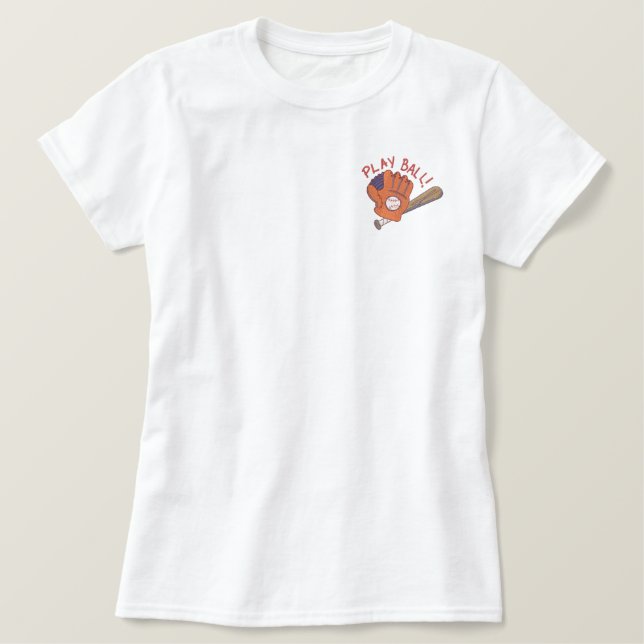 Play Ball Besticktes T-Shirt (Design vorne)