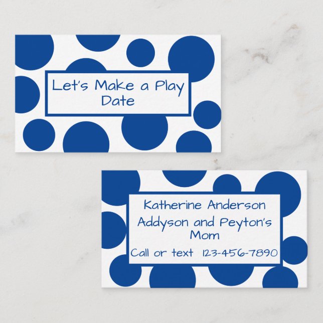 Play Date Blue Polka Dot Business Card Visitenkarte (Vorne/Hinten)