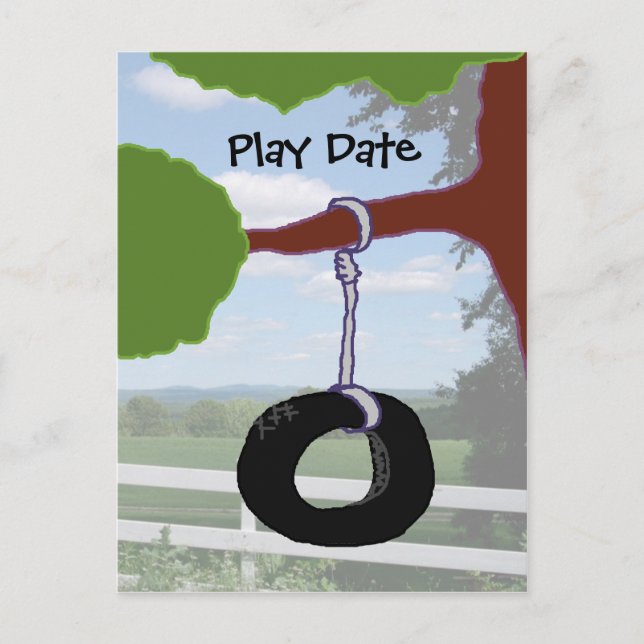 Play Date Tire Swing Einladung Postkarte (Vorderseite)