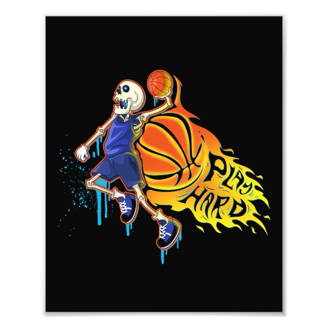 Play Hard Retro Slam Dunk Skull Basketball Fotodruck (Vorne)