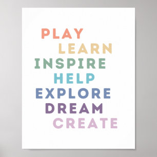 Play, Learn, Inspirier, Help, Exploration, Dream, Poster