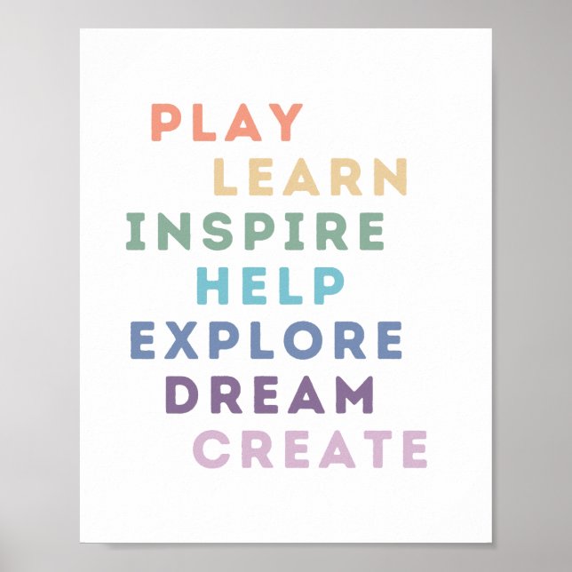 Play, Learn, Inspirier, Help, Exploration, Dream,  Poster (Vorne)