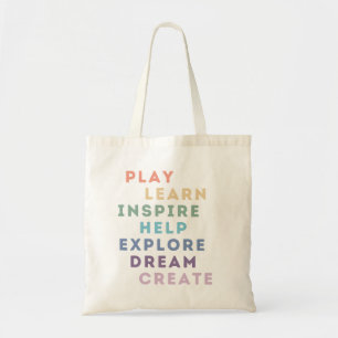 Play, Learn, Inspirier, Help, Exploration, Dream, Tragetasche