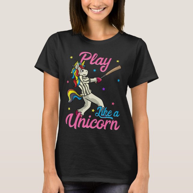 Play Like a Unicorn Female Baseball Player T-Shirt (Vorderseite)