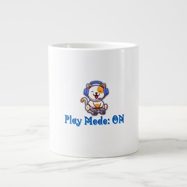 Play-Modus On - Gamer Cat Neon Jumbo-Tasse (Vorderseite)