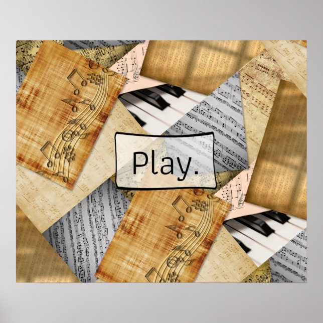 Play, Piano Keys Antique Sheet Music Poster (Vorne)