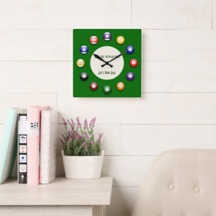 Play Pool - Eine Pool-Wand-Uhr Quadratische Wanduhr