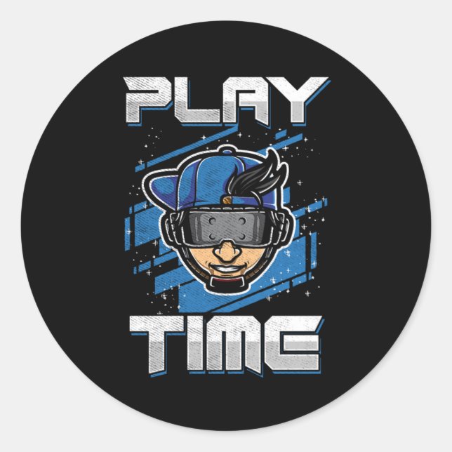 Play Time VR Virtual Reality Gamer Gaming-Geschenk Runder Aufkleber (Vorderseite)