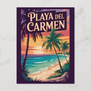 Playa del Carmen Illustration Reise Kunst Vintage Postkarte