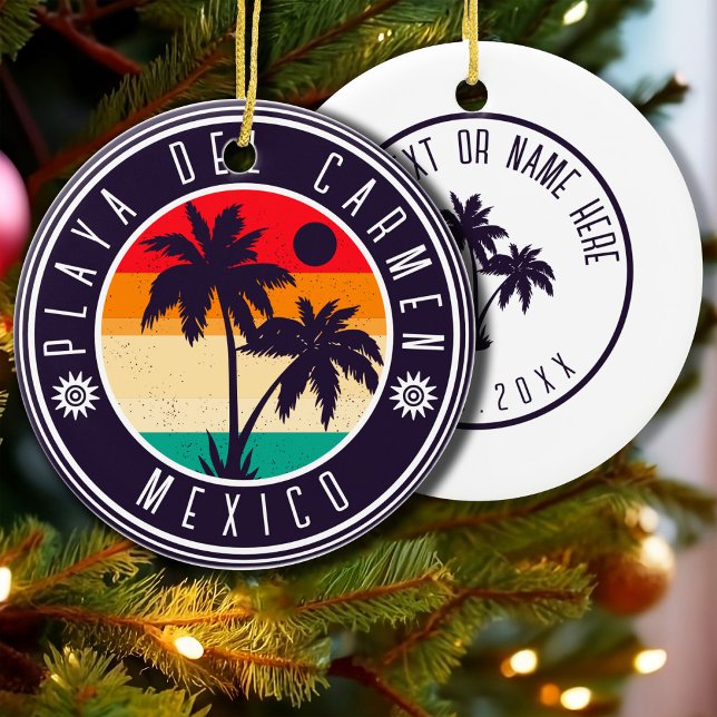 Playa del Carmen Mexico Retro Palm 60er Keramik Ornament (Von Creator hochgeladen)