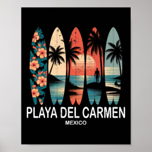 Playa Del Carmen Mexiko Surfboard Surfen Retro _1 Poster