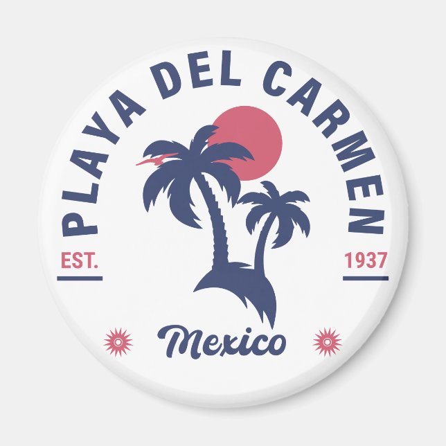 Playa del Carmen Palm Tree Retro 80er Mexican Play Magnet (Vorne)