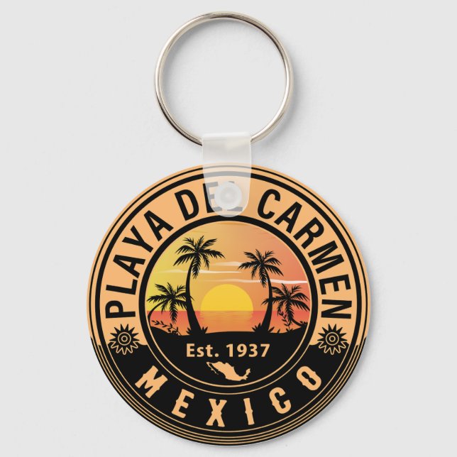 Playa del Carmen Palm Tree Retro 80er Mexican Play Schlüsselanhänger (Vorderseite)