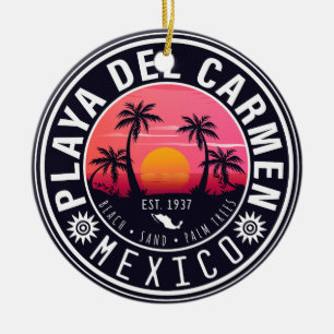 Playa del Carmen Retro Sonnenuntergang Palmen 1960 Keramik Ornament