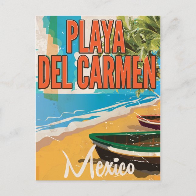 Playa del Carmen Vintage Reiseposter drucken Postkarte (Vorderseite)