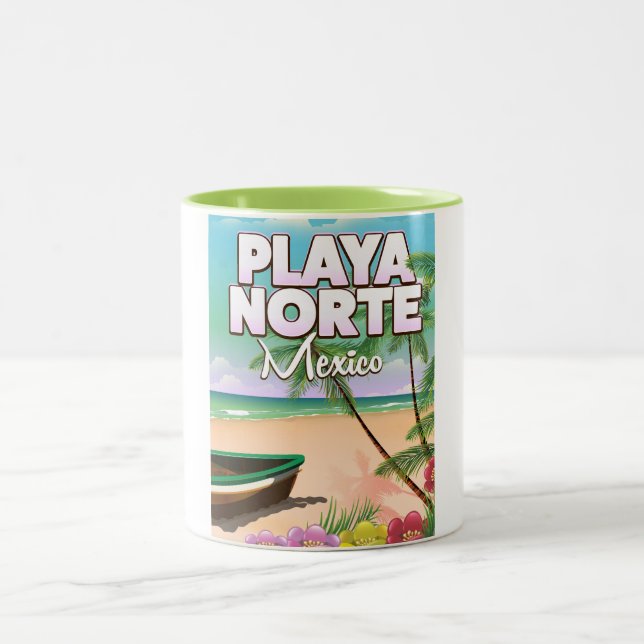 Playa Norte mexikanisches Strandposter Zweifarbige Tasse (Mittel)