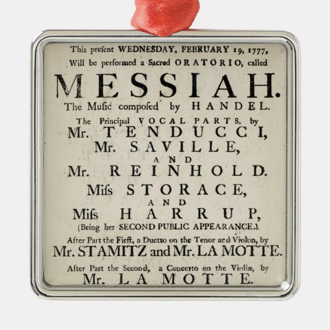 Playbill, das eine Leistung annonciert Silbernes Ornament (Vorne)