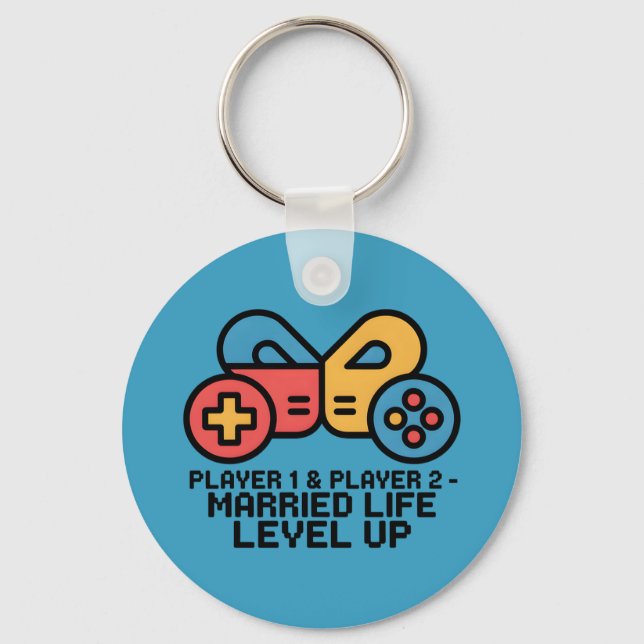 Player 1 & 2 Married Gamer Level Up Art Schlüsselanhänger (Vorderseite)