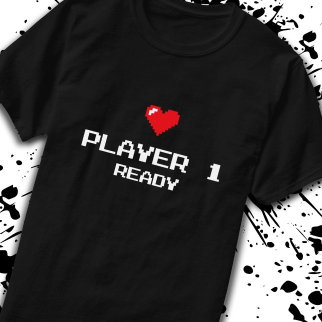 Player 1 Ready Junge Mutter Vater Kinderankündigun T-Shirt (Von Creator hochgeladen)