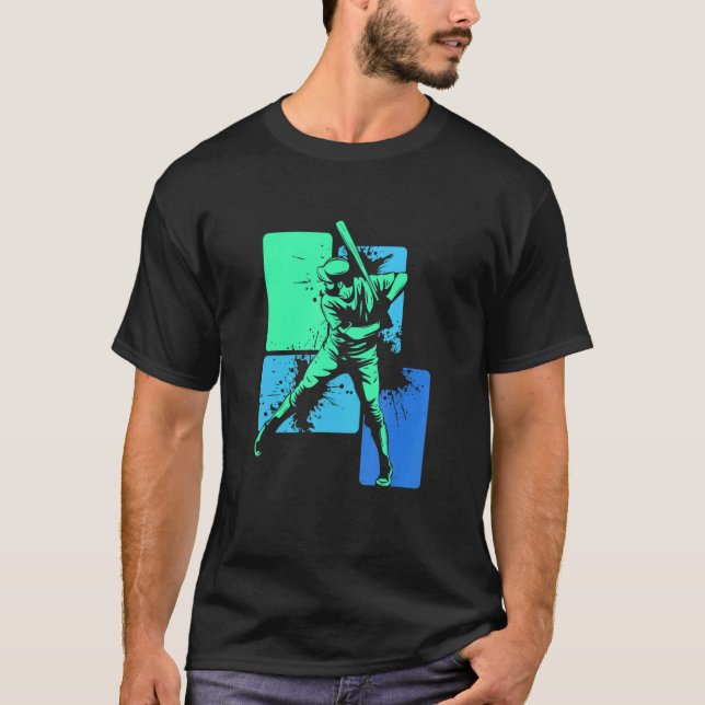 Player Baseball Batter Green Blue Catcher Pitcher T-Shirt (Vorderseite)