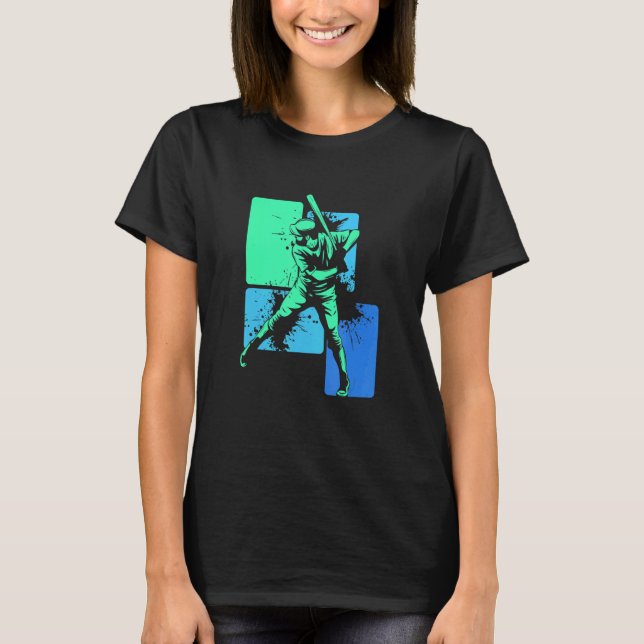 Player Baseball Batter Green Blue Catcher Pitcher T-Shirt (Vorderseite)