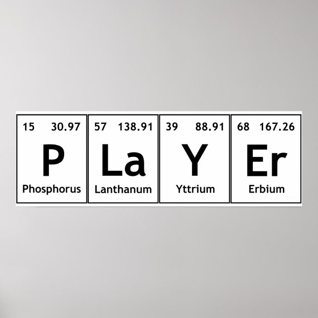 PLaYEr Éléments de tableau périodiques Mots Chimie (Devant)