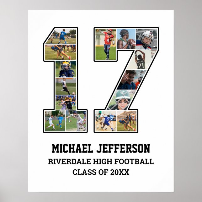 Player Number 17 Senior Sports Team Foto Collage Poster (Vorne)