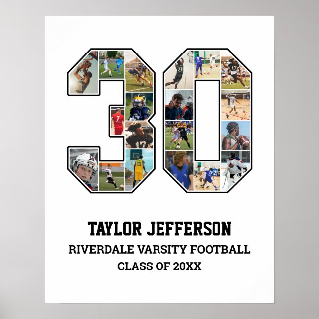 Player Number 30 Senior Sports Team Foto Collage Poster (Vorne)
