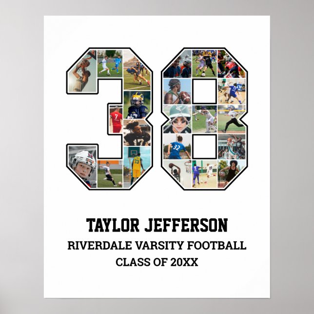 Player Number 38 Senior Sports Team Foto Collage Poster (Vorne)